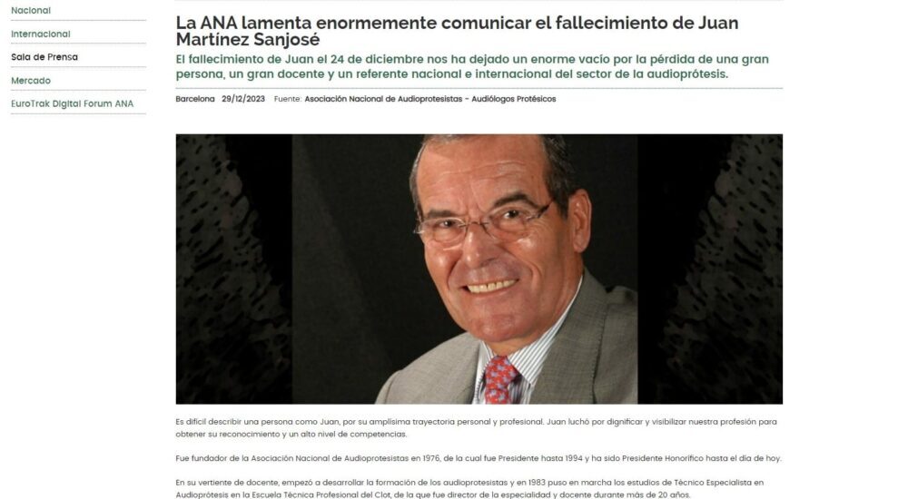 Obituario de Juan Martínez Sanjosé, referente de los profesionales de la audición en España y Europa